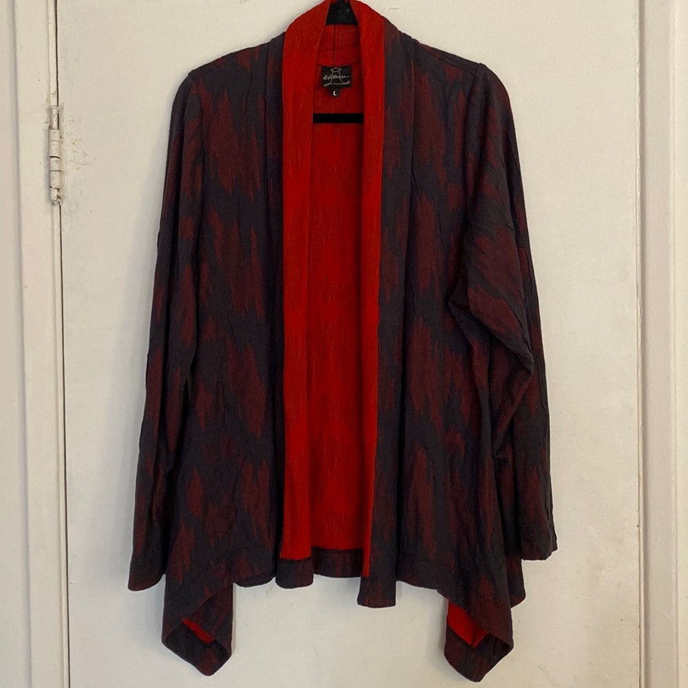 SpiritHouse Open Front Cardigan Women L Asymmetric Hem Textured Viscose Artsy